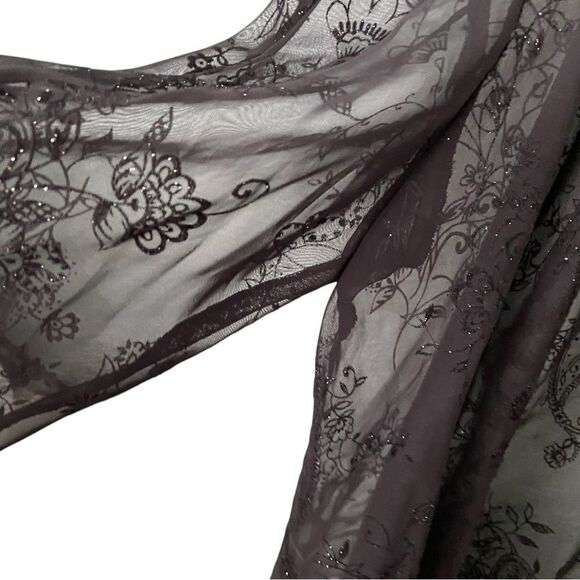 Elegant Black Sheer Floral Lace Front Open Blazer Cardigan in One Size - Picture 5 of 6